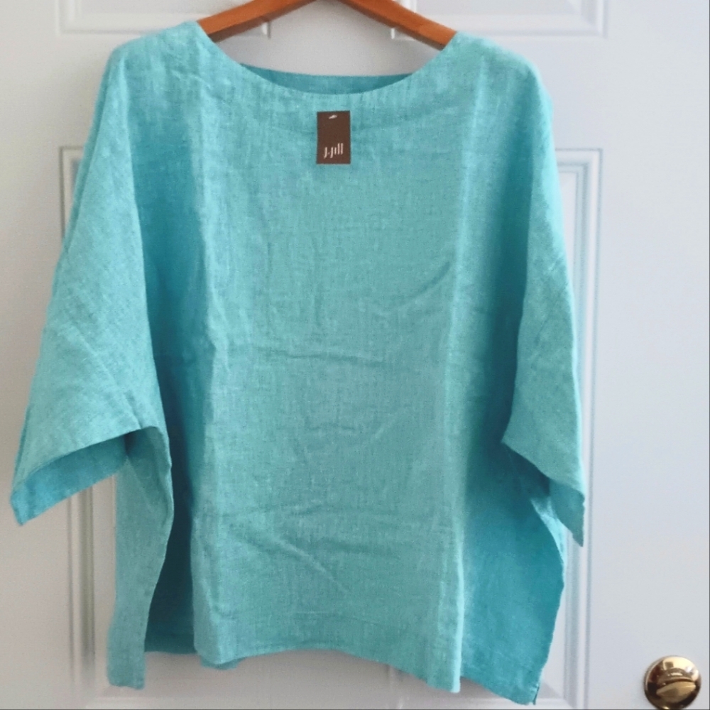 J. Jill Light Aqua Linen Boxy Top